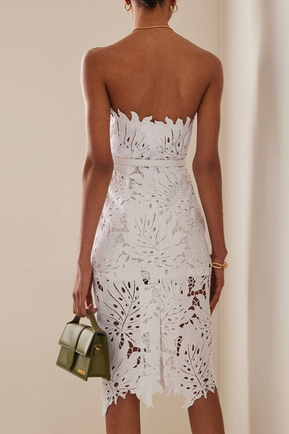 Backless With Belt Strapless Wrapped Skirt Dresses