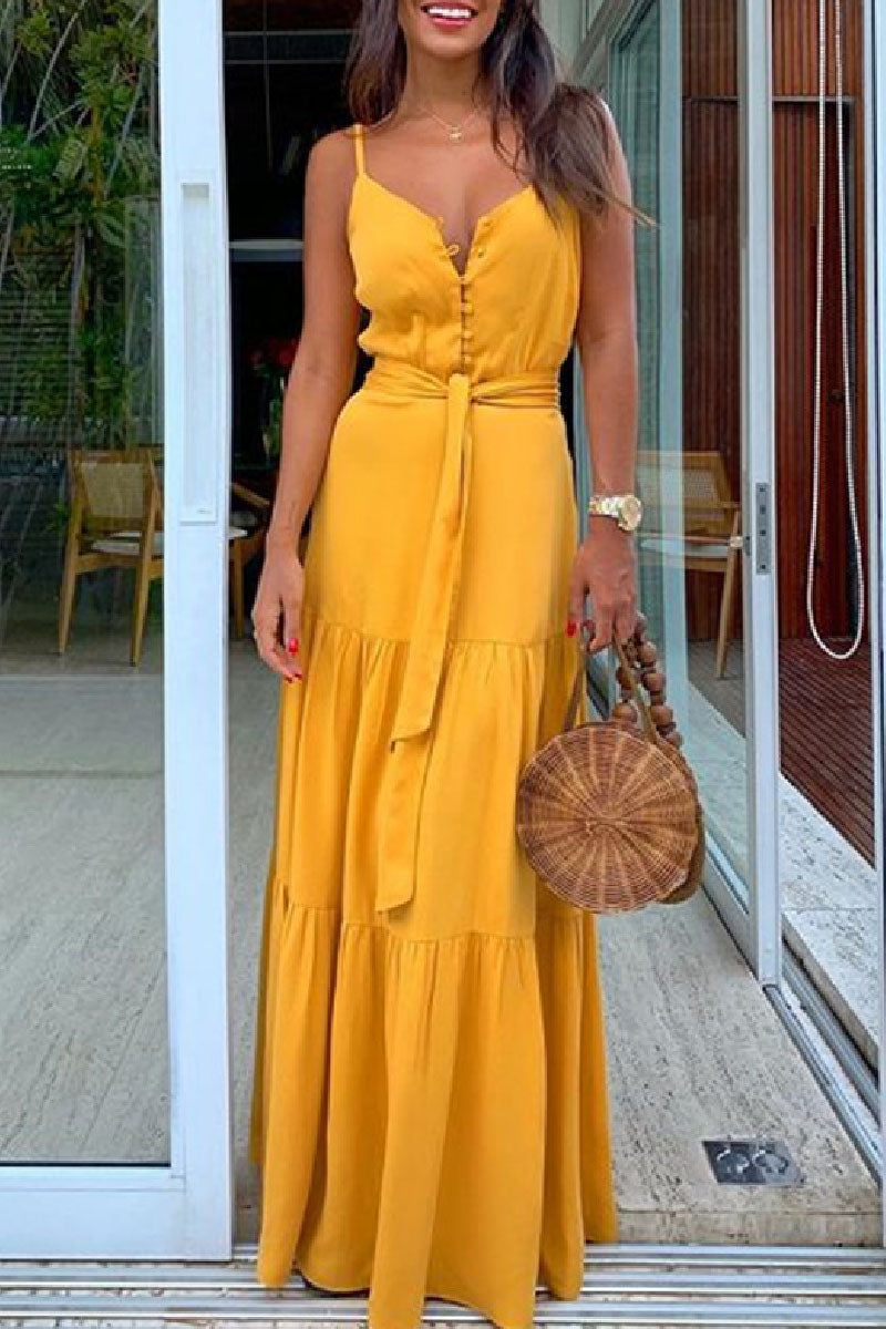 Backless Spaghetti Strap Long Dresses