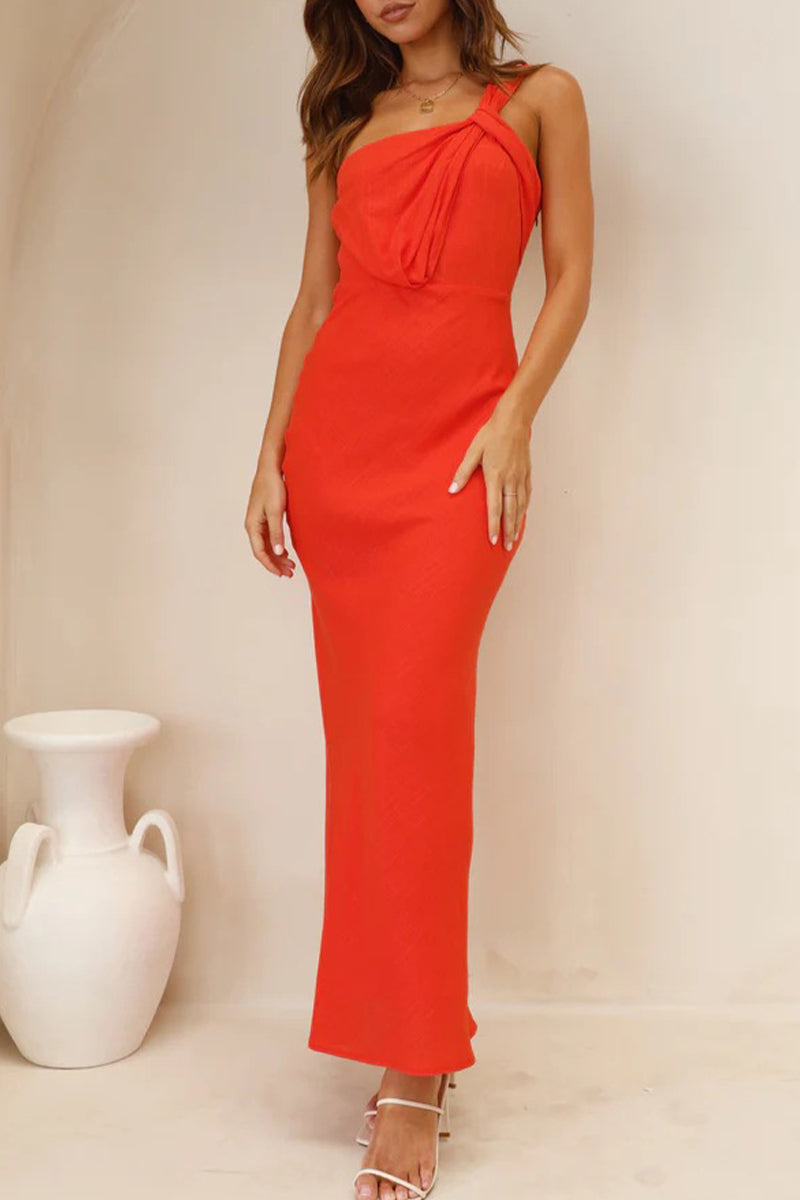 Fold Oblique Collar One Step Skirt Dresses