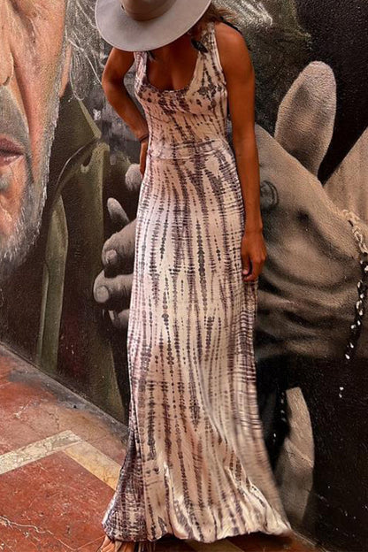 Vacation Geometric Print Backless Halter One Step Skirt Dresses