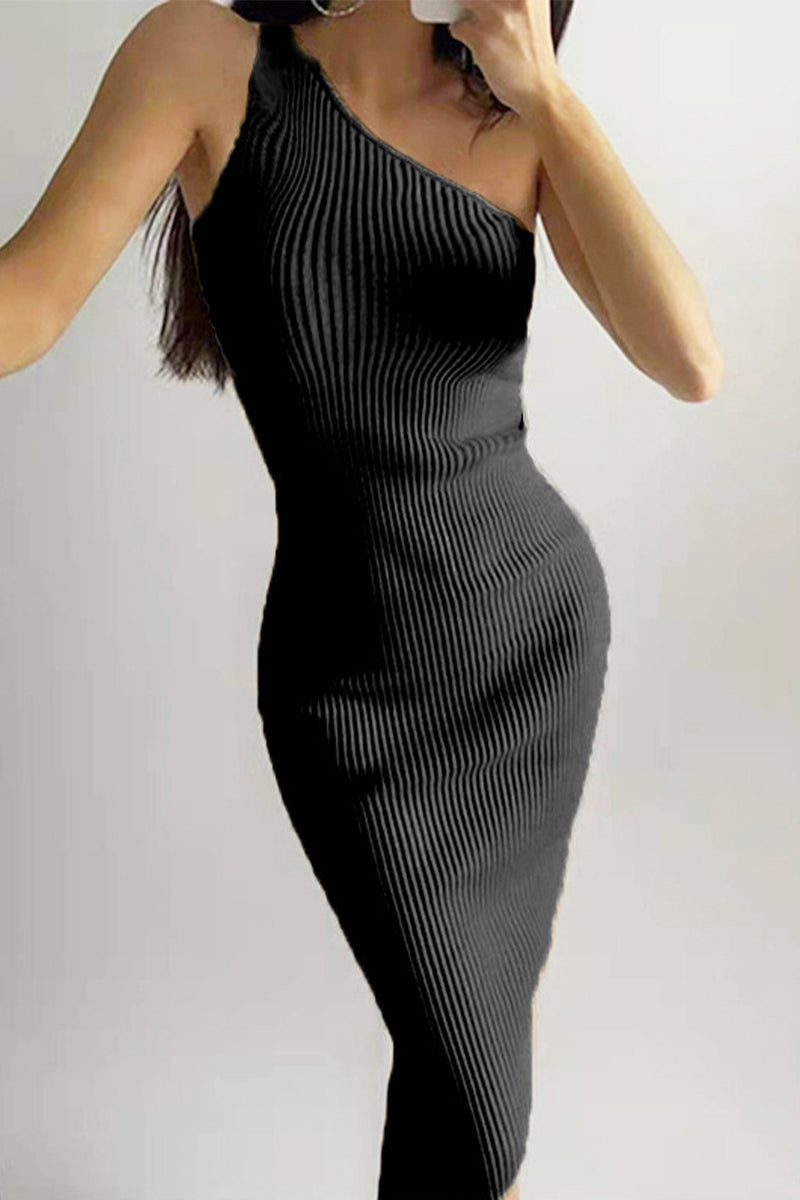 Oblique Collar Wrapped Skirt Dresses