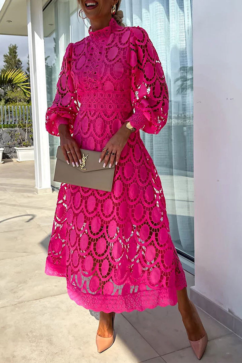 Celebrities Hollowed Out Half a Turtleneck Waist Skirt Dresses(4 Colors)