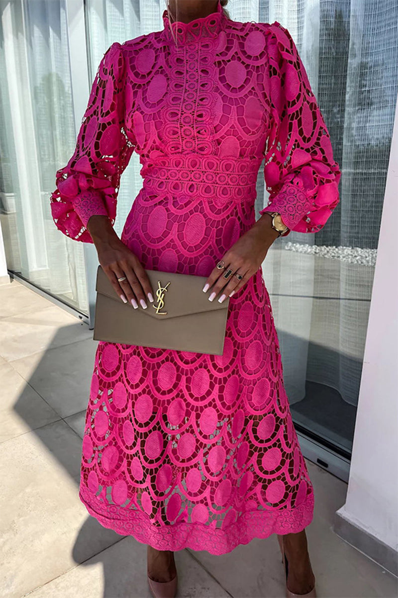 Celebrities Hollowed Out Half a Turtleneck Waist Skirt Dresses(4 Colors)