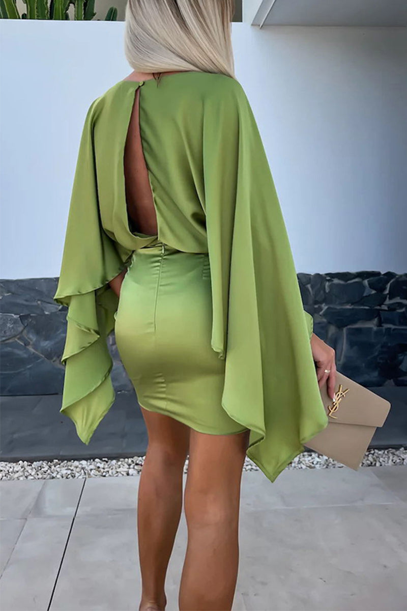 Patchwork O Neck Wrapped Skirt Dresses