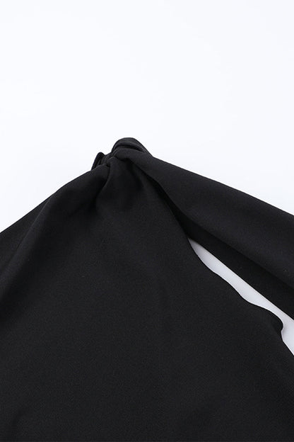 Patchwork Oblique Collar One Step Skirt Dresses
