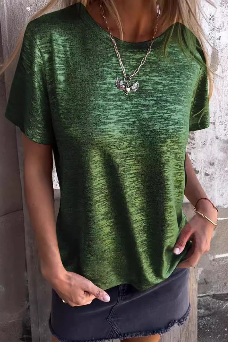 Gradual Change Bronzing Contrast O Neck T-shirts