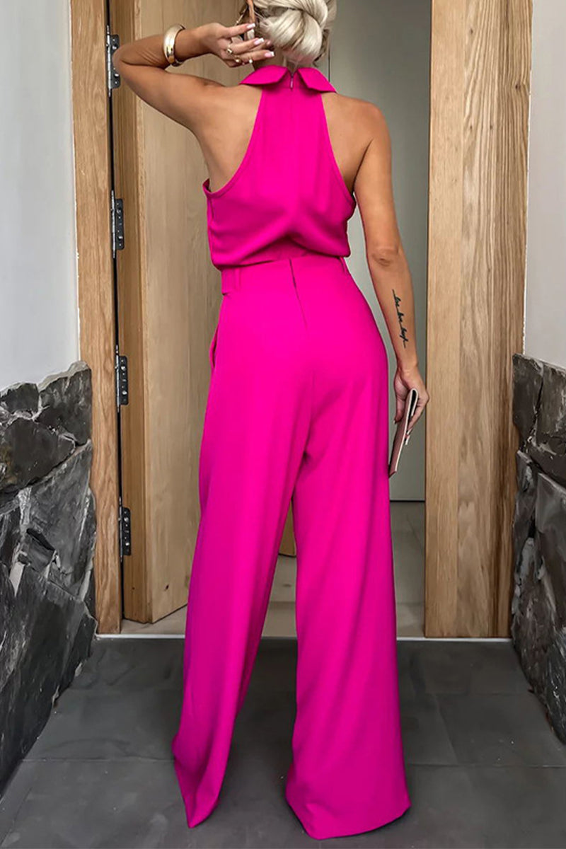 British Style Pocket Zipper Halter Jumpsuits(4 Colors)