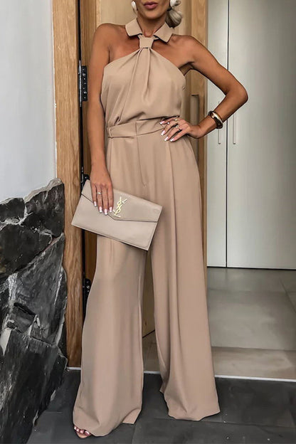 British Style Pocket Zipper Halter Jumpsuits(4 Colors)