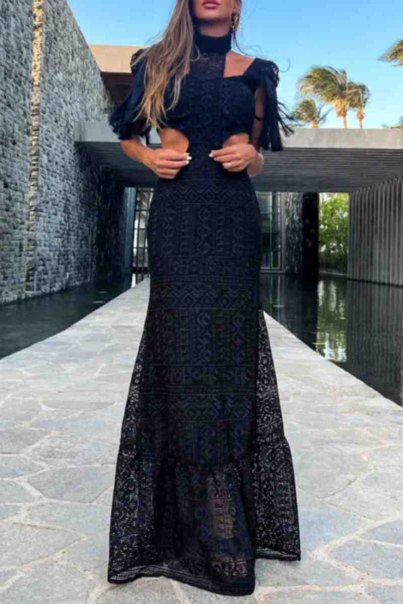 Tassel Hollowed Out Halter Long Dresses