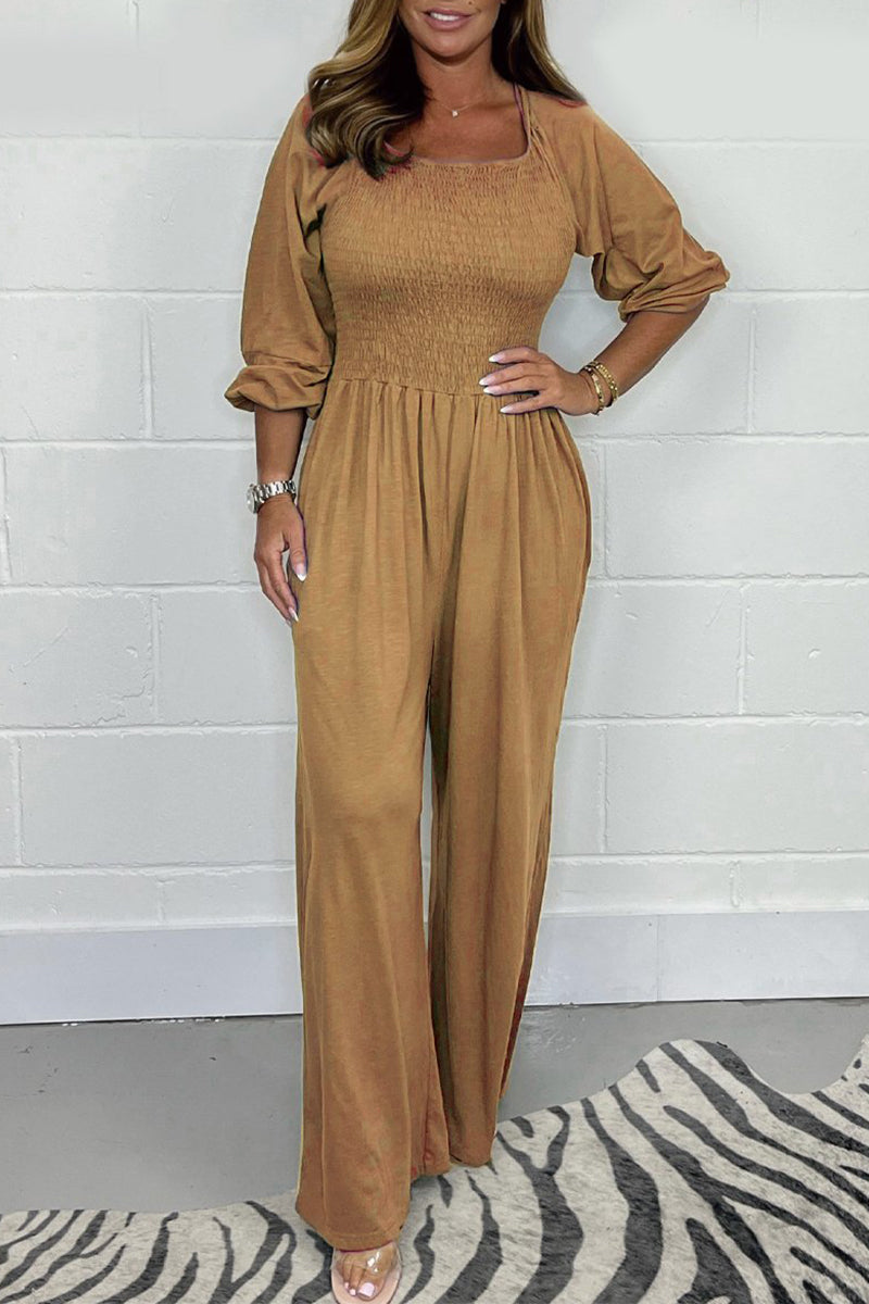 Fold Square Collar Loose Jumpsuits