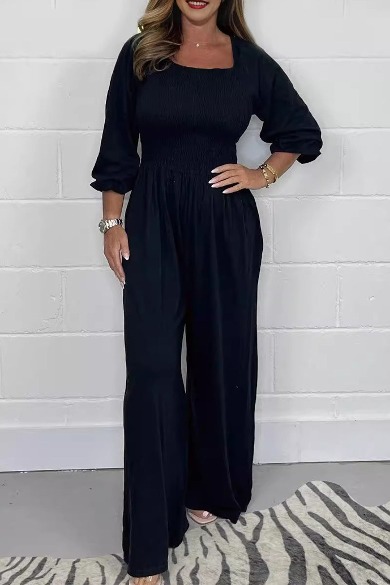 Fold Square Collar Loose Jumpsuits