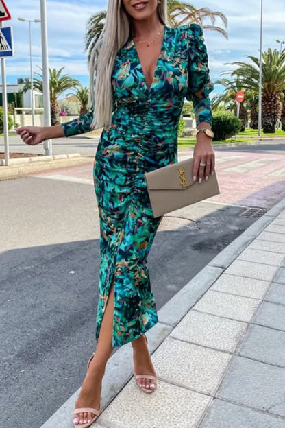 Fold V Neck One Step Skirt Dresses