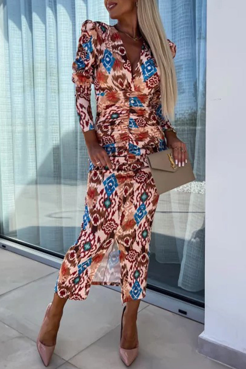 Fold V Neck One Step Skirt Dresses