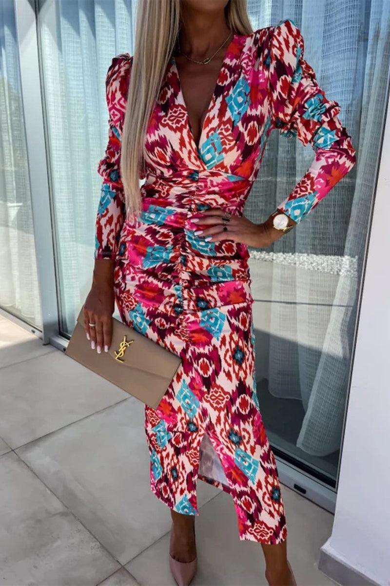 Fold V Neck One Step Skirt Dresses