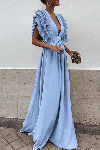 Backless V Neck Long Dresses(6 Colors)