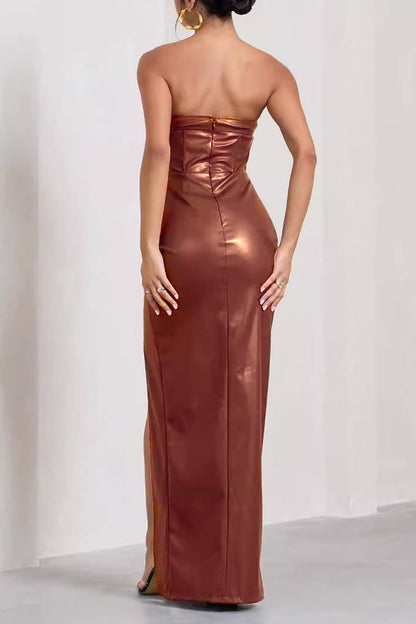 Backless Slit Strapless One Step Skirt Dresses