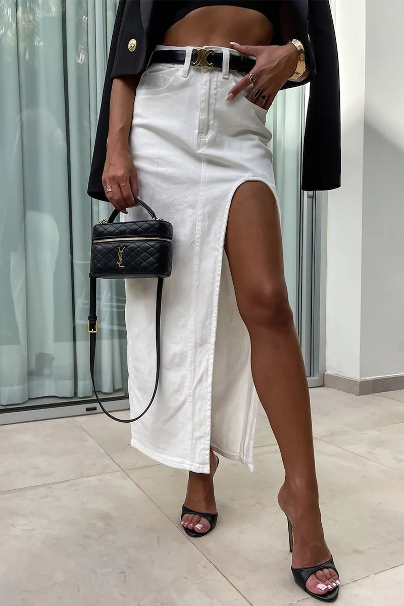 Pocket Slit Asymmetrical High Waist Denim Skirts