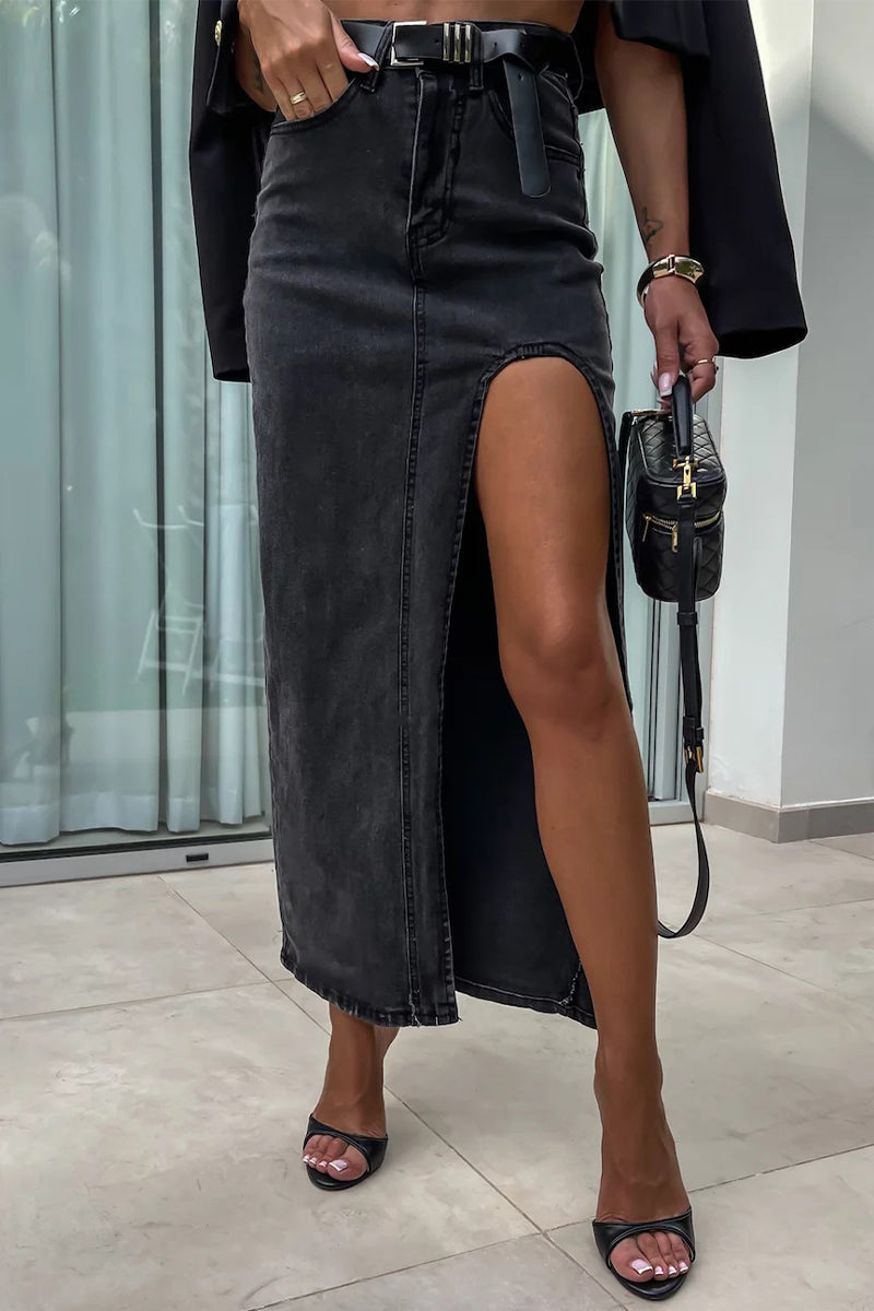 Pocket Slit Asymmetrical High Waist Denim Skirts