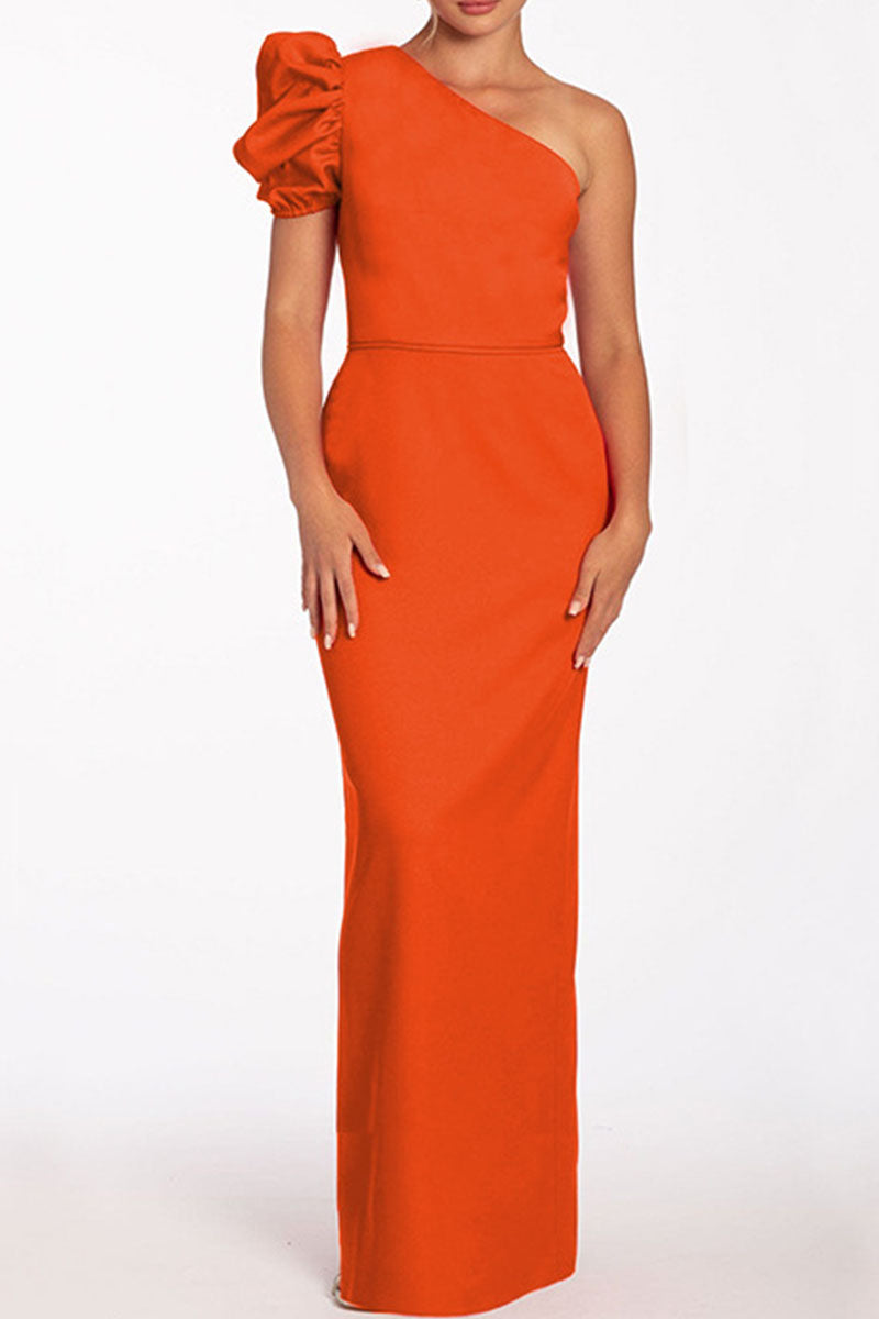 Backless Oblique Collar Long Dresses