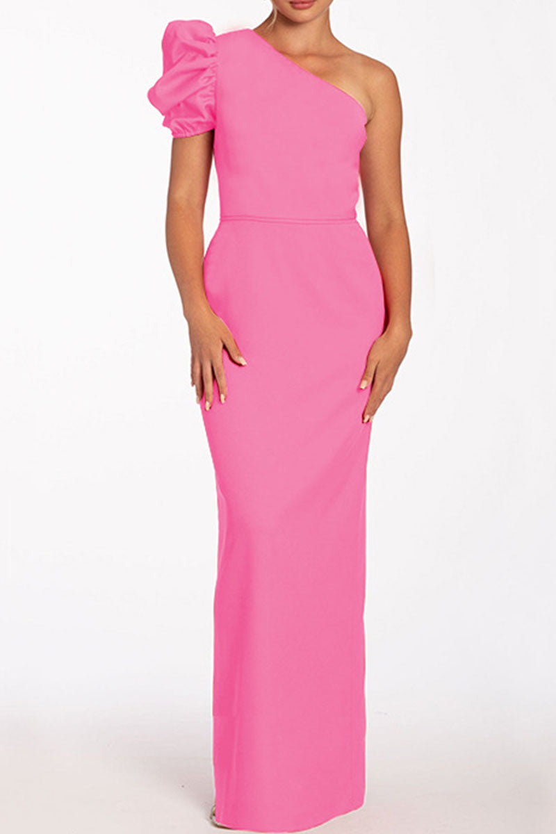 Backless Oblique Collar Long Dresses
