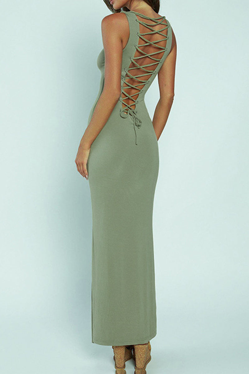 Cross Straps O Neck One Step Skirt Dresses