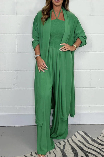 Simplicity Patchwork Backless Halter Two Pieces(jumpsuits, Jackets)