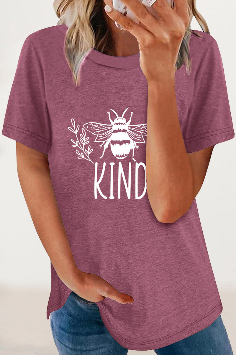 Animal Letter Print O Neck T-shirts