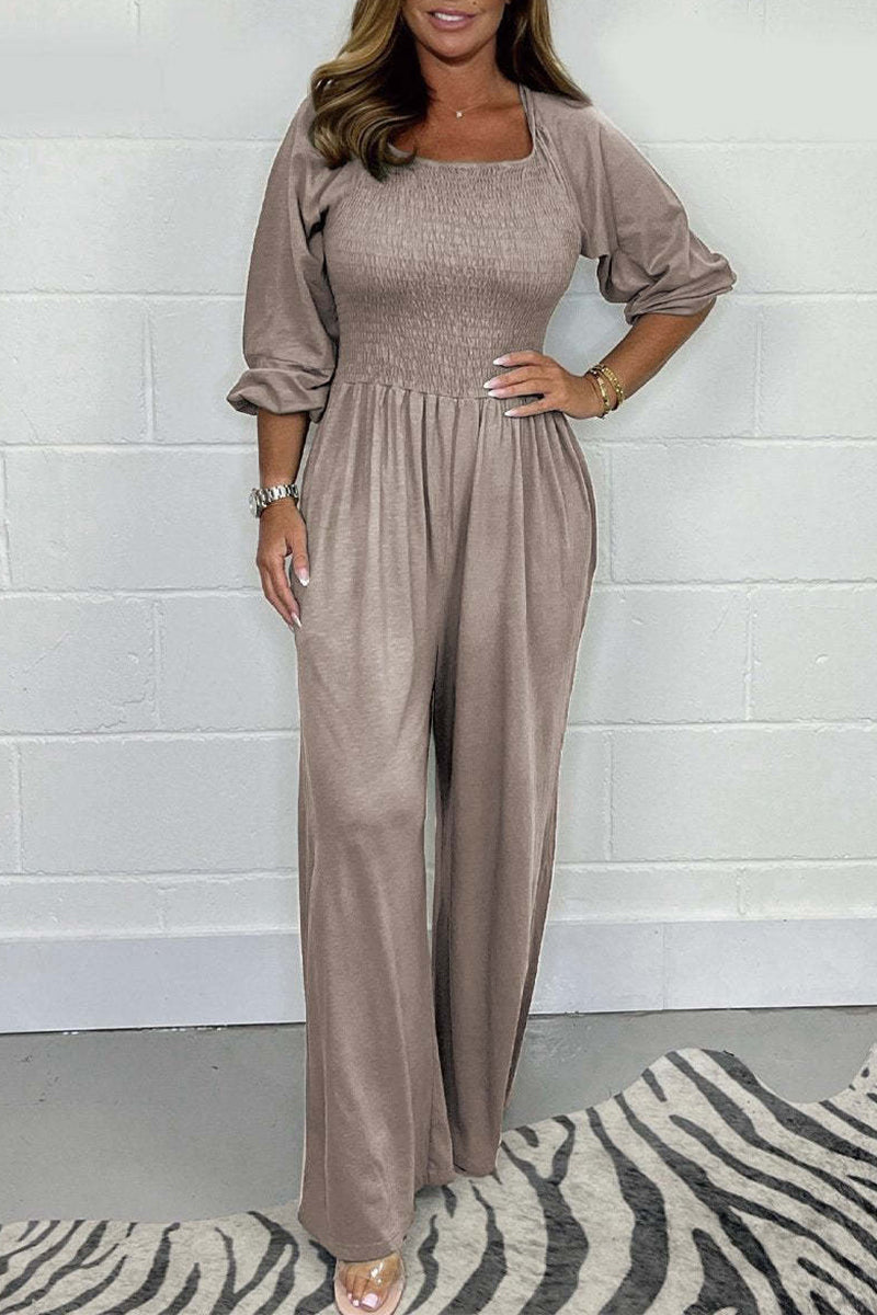 Simplicity Fold Square Collar Loose Jumpsuits