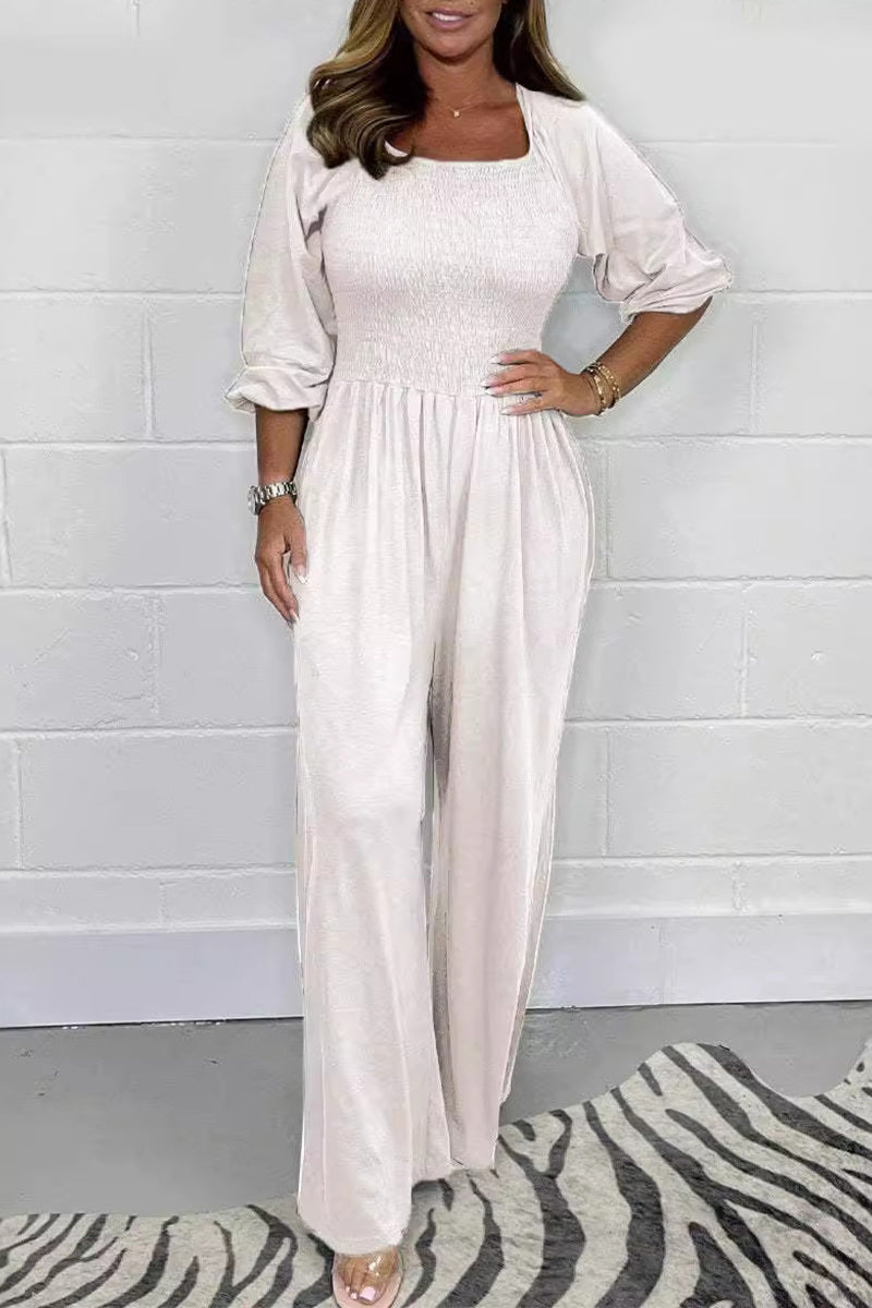 Simplicity Fold Square Collar Loose Jumpsuits