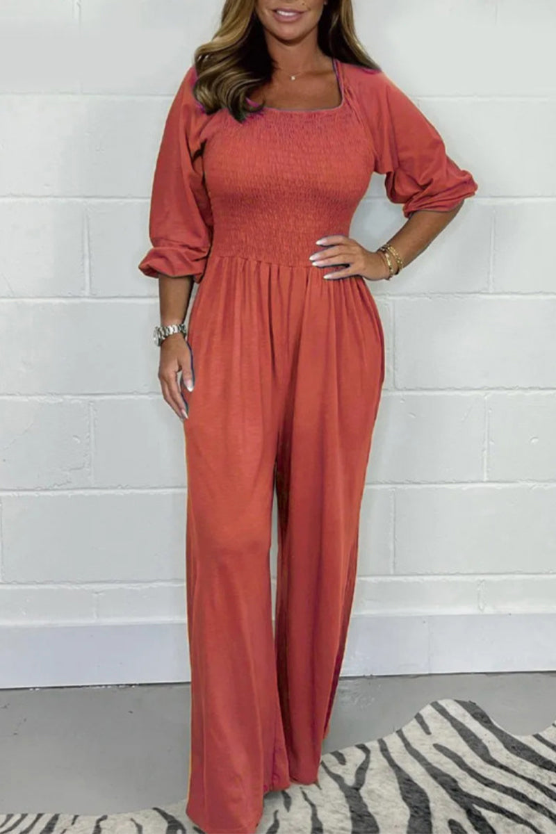 Simplicity Fold Square Collar Loose Jumpsuits