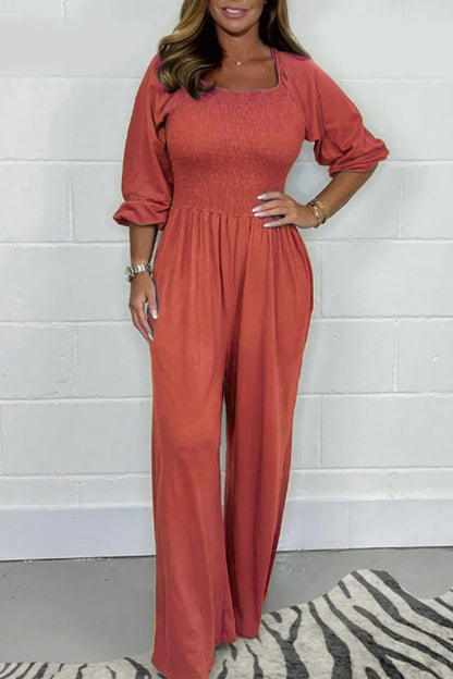 Simplicity Fold Square Collar Loose Jumpsuits