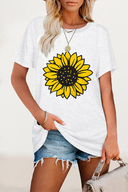 Print Flowers O Neck T-shirts