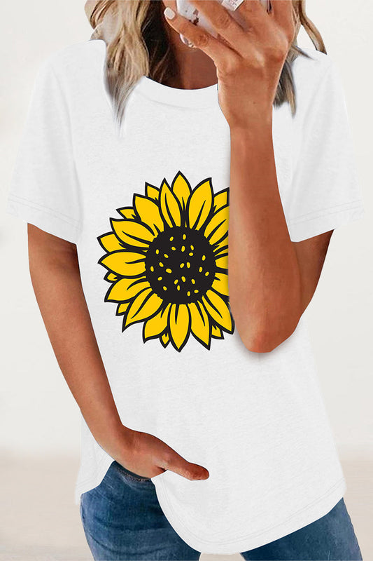 Print Flowers O Neck T-shirts
