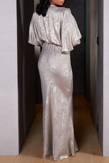 Patchwork V Neck Long Dresses