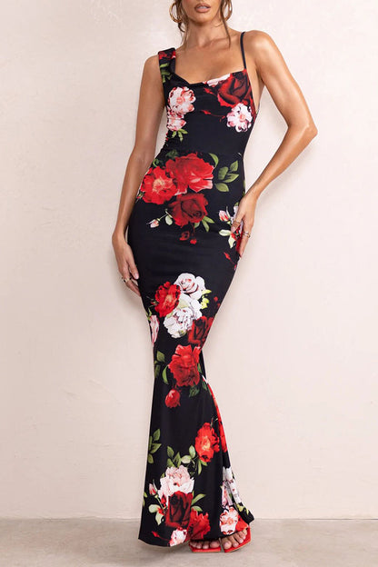 Backless Asymmetrical U Neck One Step Skirt Dresses