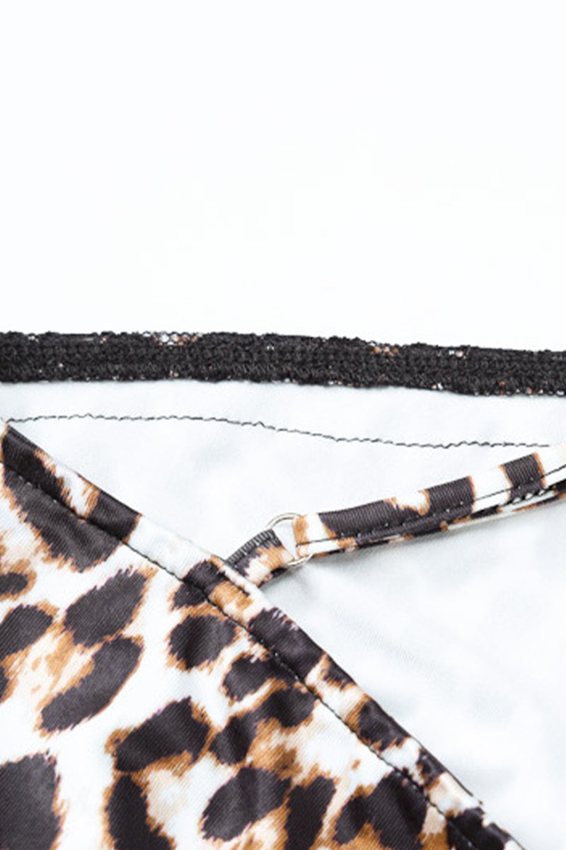 Leopard Backless V Neck One Step Skirt Dresses
