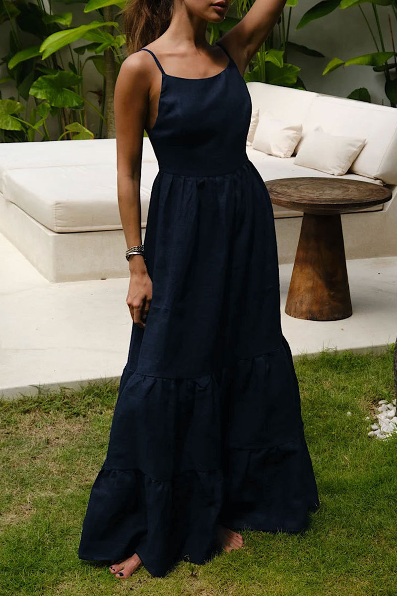 Vacation Frenulum Backless U Neck Cake Skirt Dresses