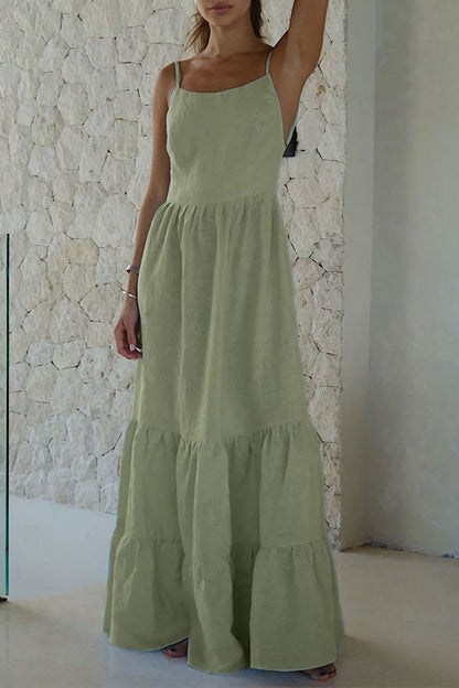 Vacation Frenulum Backless U Neck Cake Skirt Dresses