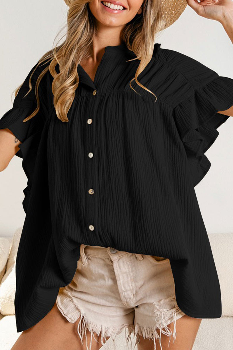 Fold Stringy Selvedge Mandarin Collar Blouses (5 Colors)