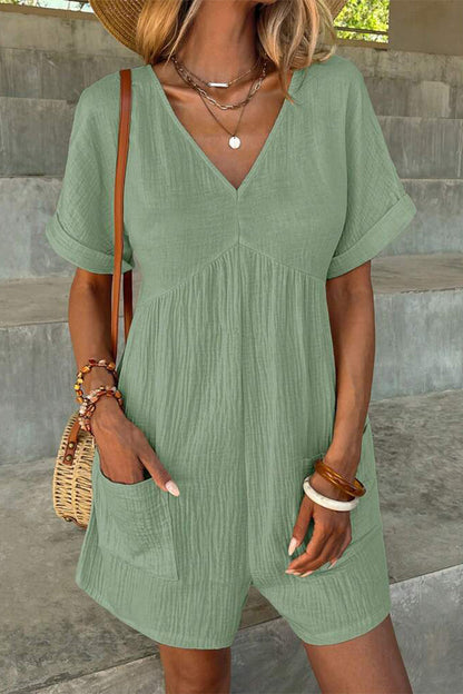 Simplicity Pocket V Neck Loose Rompers(5 Colors)
