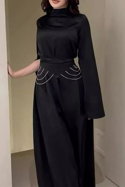 Slit Half a Turtleneck Waist Skirt Dresses(3 Colors)