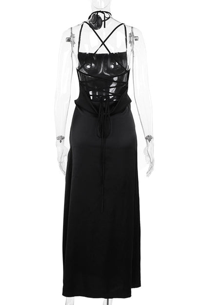 Sweet Bandage Backless Flowers U Neck One Step Skirt Dresses