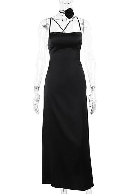 Sweet Bandage Backless Flowers U Neck One Step Skirt Dresses