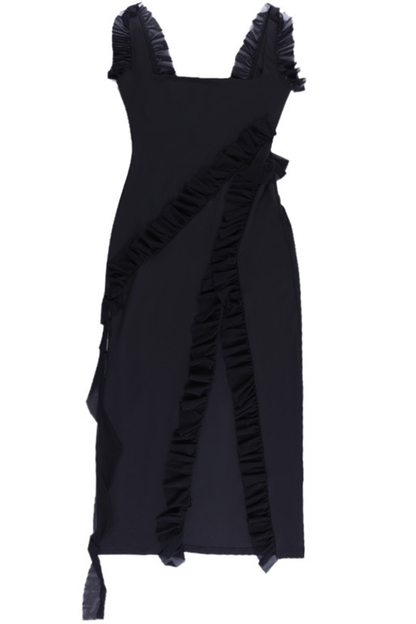 Patchwork Backless Slit Spaghetti Strap Long Dresses(3 Colors)