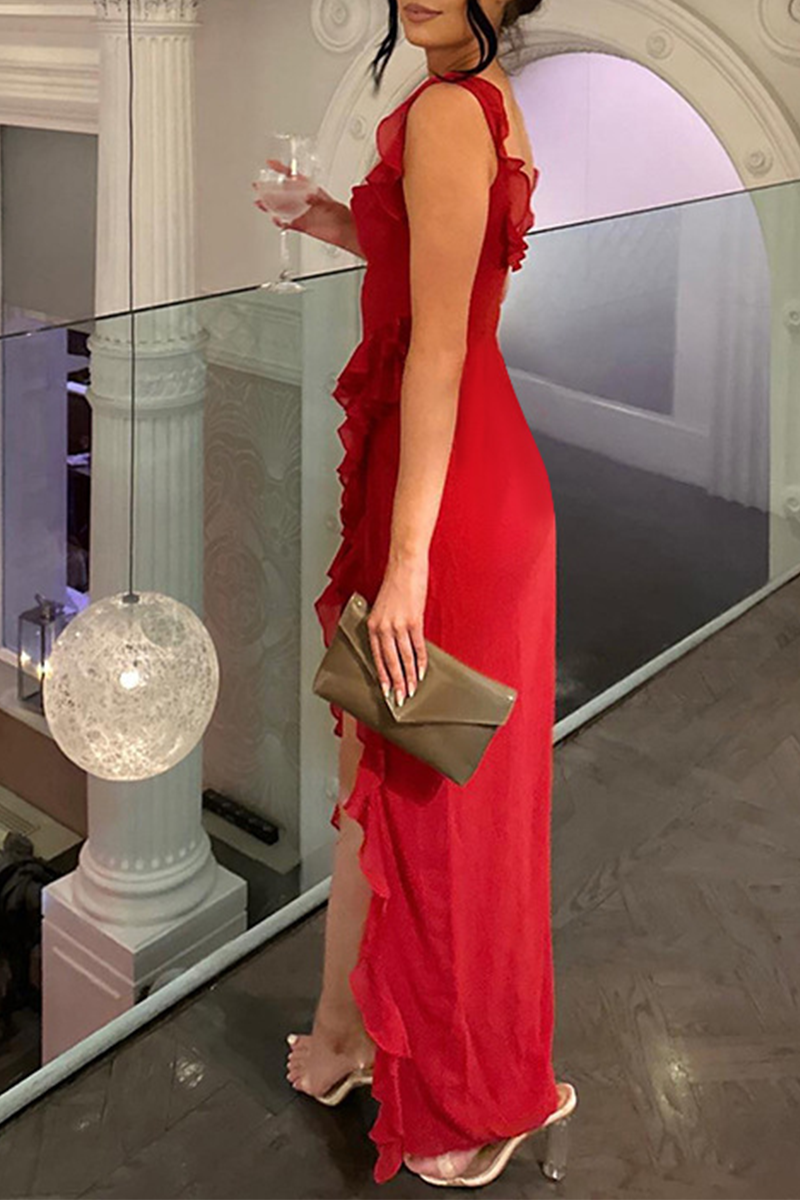 Patchwork Backless Slit Spaghetti Strap Long Dresses(3 Colors)
