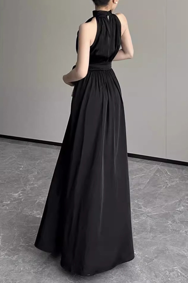 Celebrities Slit Fold Halter Waist Skirt Dresses
