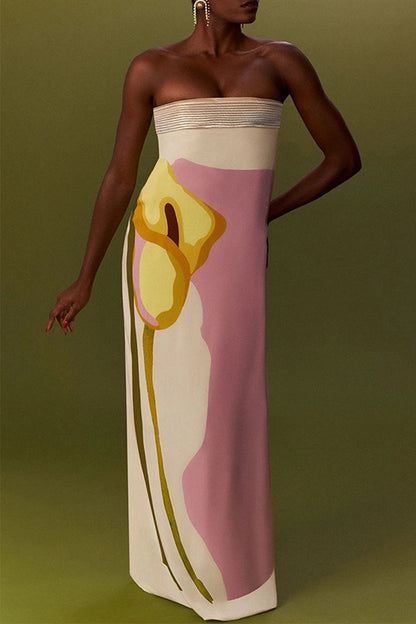 Print Flowers Strapless One Step Skirt Dresses