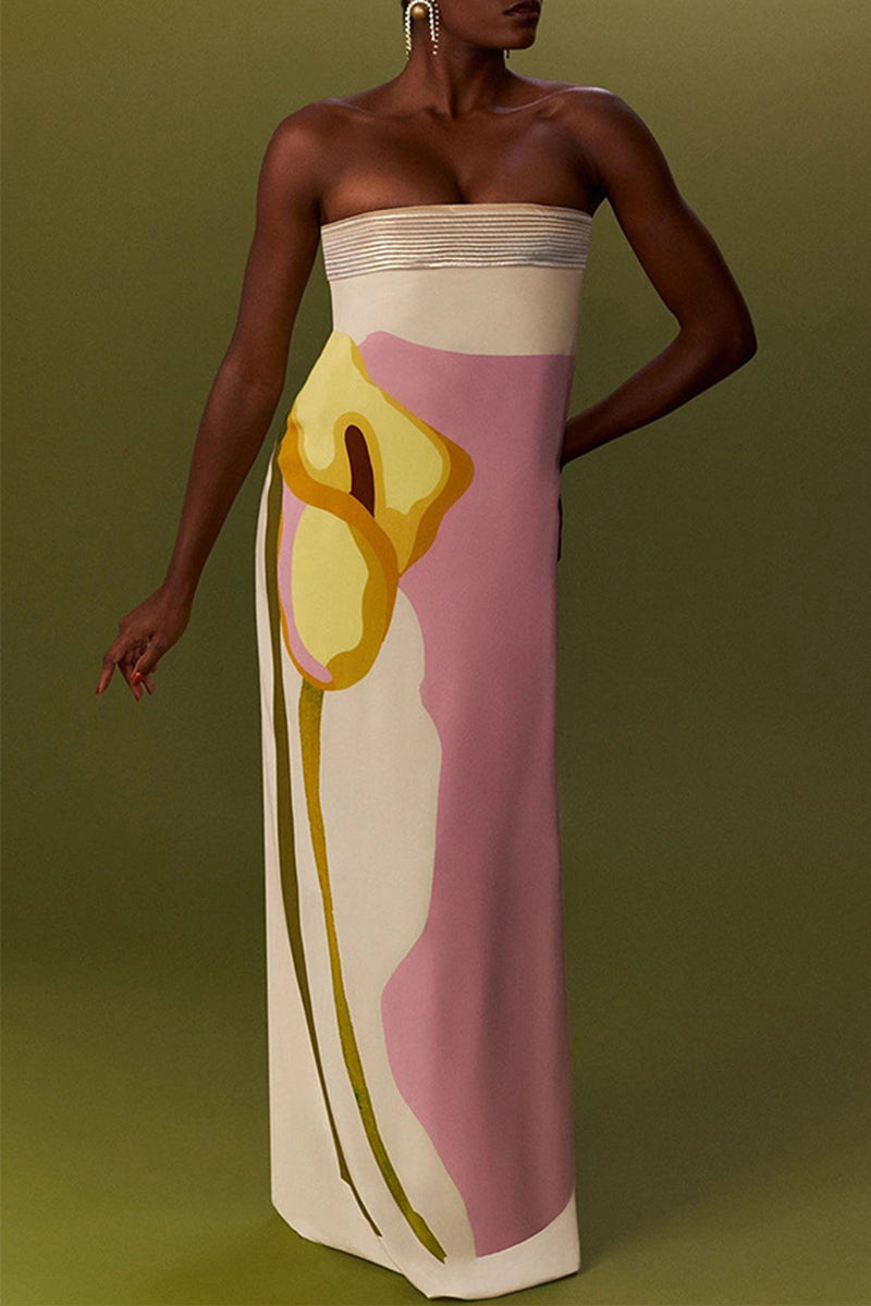 Print Flowers Strapless One Step Skirt Dresses