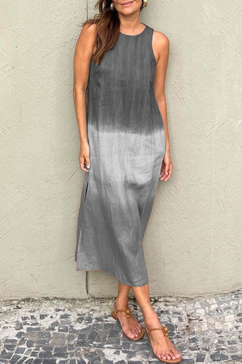 Gradient Slit O Neck Long Dresses(8 Colors)