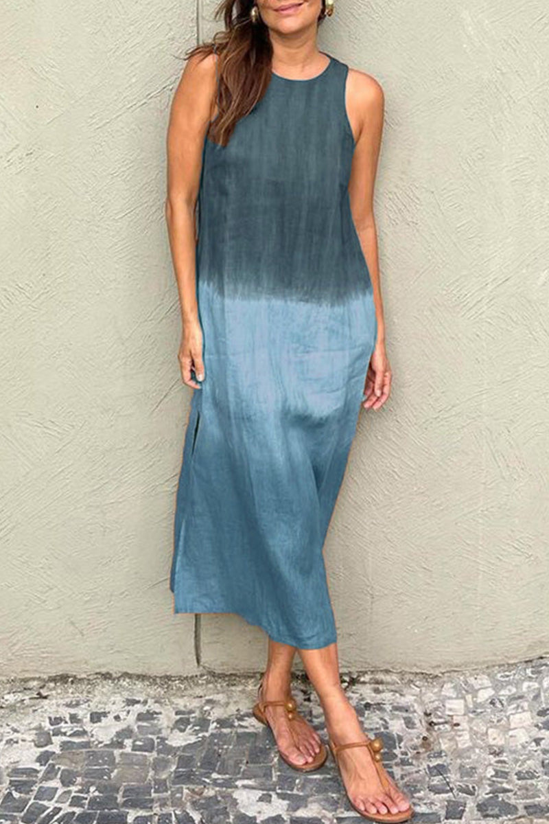Gradient Slit O Neck Long Dresses(8 Colors)